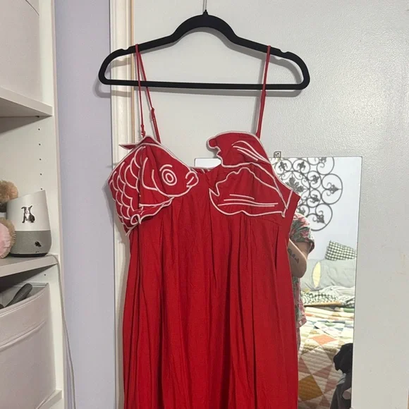 FARM Rio Coral Red Koi Fish Top Maxi Dress - Picture 2 of 8